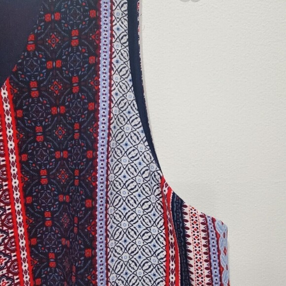 Monteau Multi Patterned Striped Layered Sleeveless Boho Top, L - Picture 3 of 8